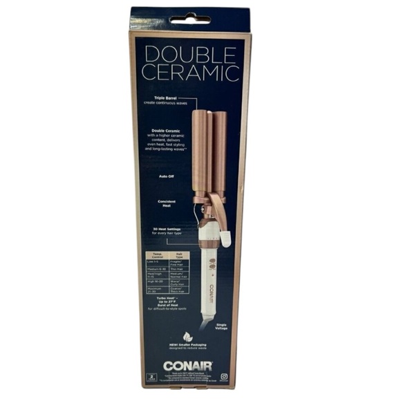 Conair Double Ceramic 3 Barrel Curling Iron, Hair Waver, Create Beachy Waves NEW - Picture 2 of 4